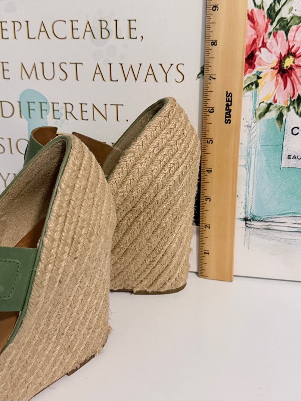 Hunter Olive Green Espadrille Wedge Sandals - Picture 6 of 8